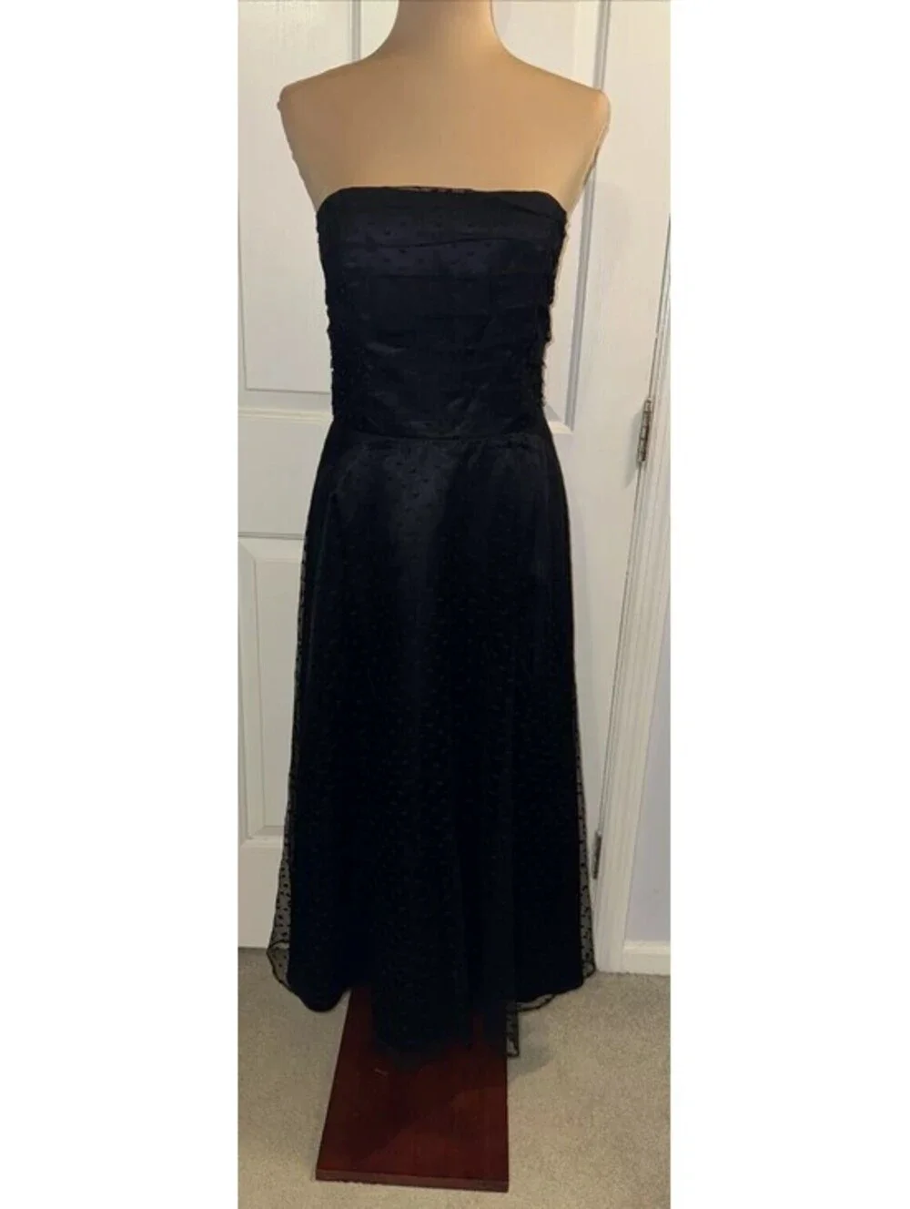 Scott Mcclintock Strapless Swiss Dot Mesh Flowy Overlay Dress Size 10 Chic Goth
